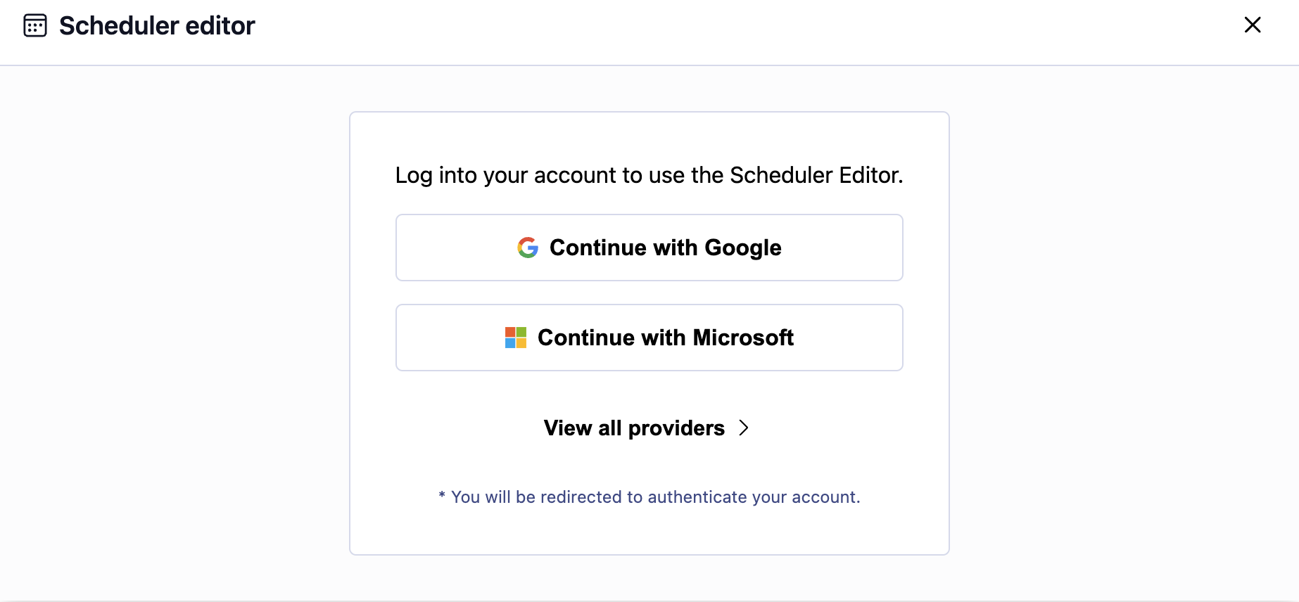 A screenshot of the Scheduler Editor login page